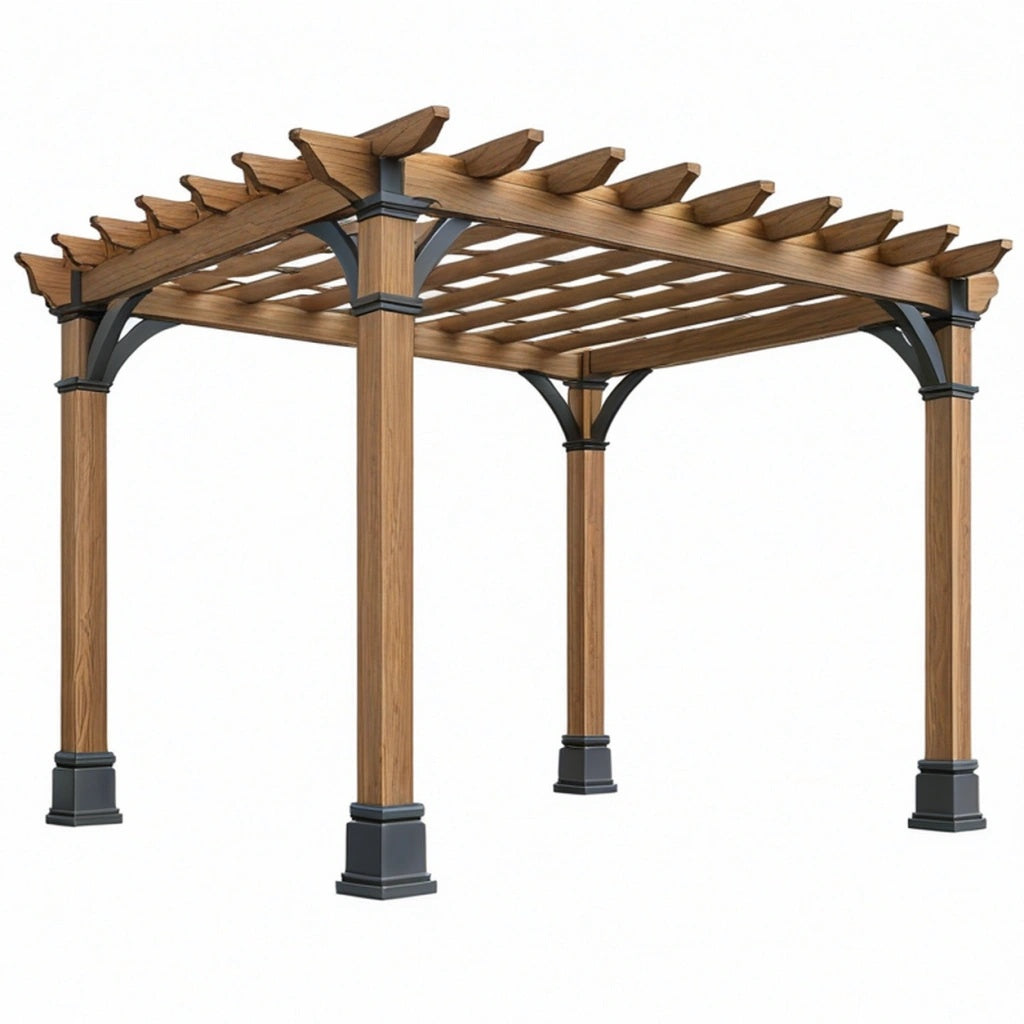 Pergola ogrodowa 400 x 300 x 250 cm z drewna brązowa z otwartym dachem klasyczna