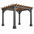 Pergola ogrodowa 300 x 300 x 240 cm metalowa grafitowo-brązowa z drewnianym ażurowym dachem