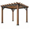 Pergola ogrodowa 300 x 300 x 240 cm drewniano-metalowa brązowo-czarna z ażurowym dachem