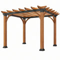 Pergola ogrodowa 300 x 300 x 240 cm drewniana brązowo-czarna z ażurowym dachem
