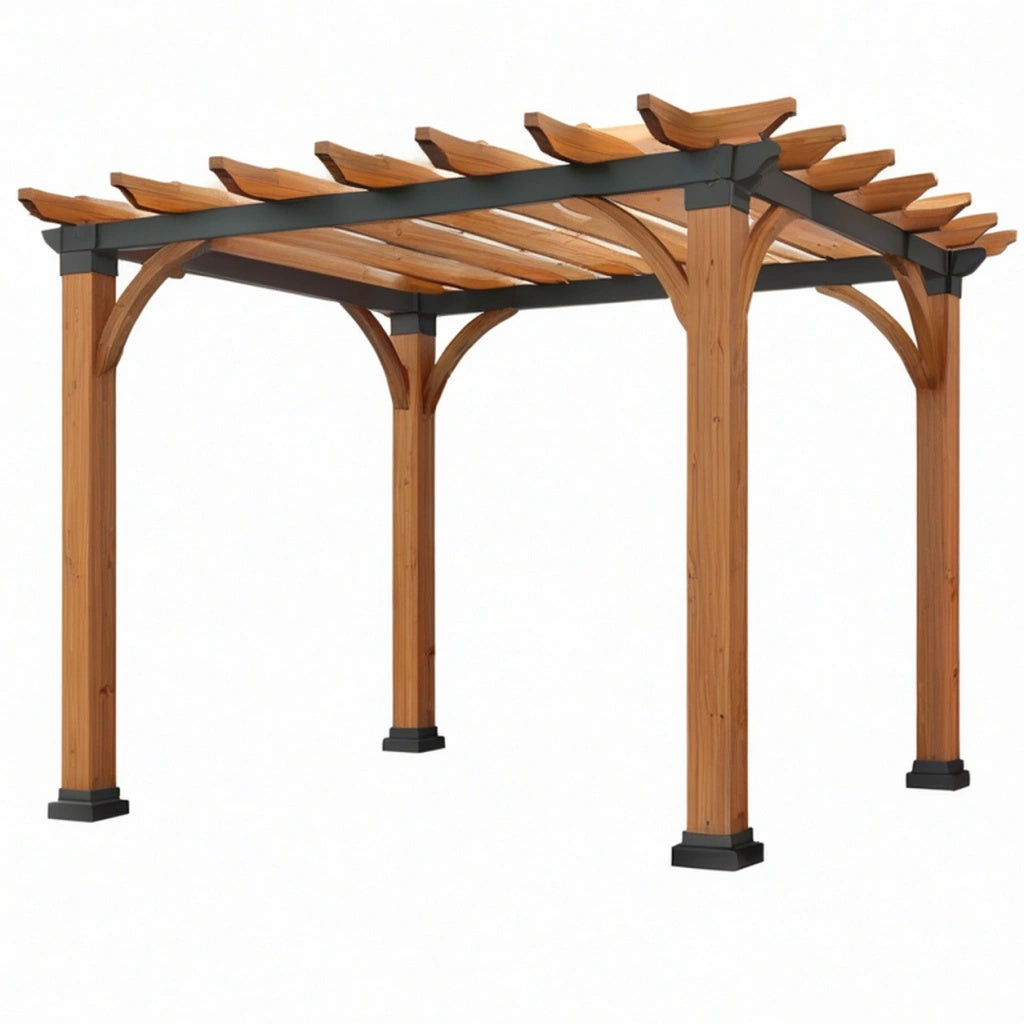 Pergola ogrodowa 300 x 300 x 240 cm drewniana brązowo-czarna z ażurowym dachem