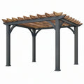 Pergola ogrodowa 300 x 300 x 240 cm z metalową ramą i drewnianymi listwami antracytowa brązowa