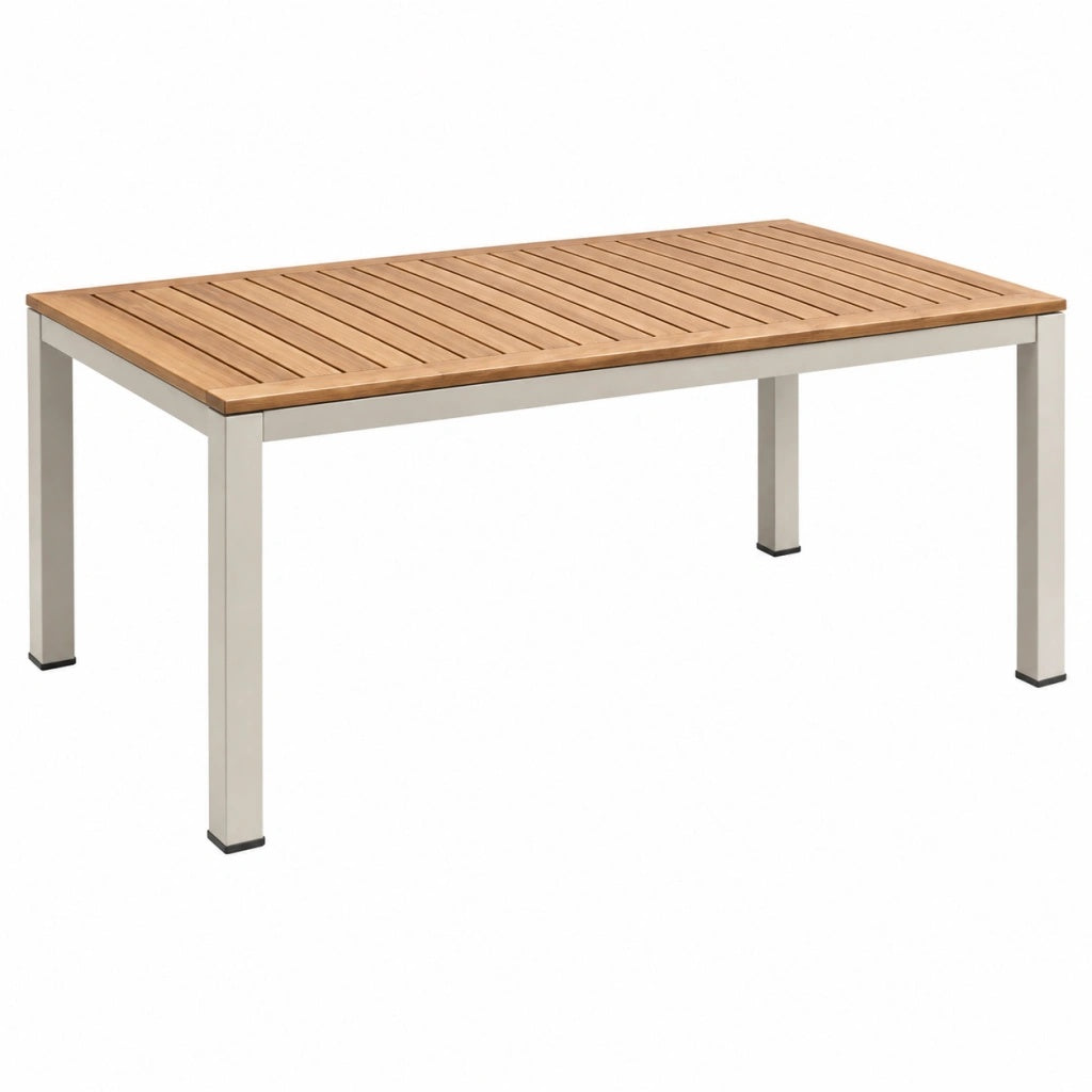 Stół ogrodowy 150 x 90 x 75 cm z drewnianym blatem i aluminiową ramą biały brązowy nowoczesny