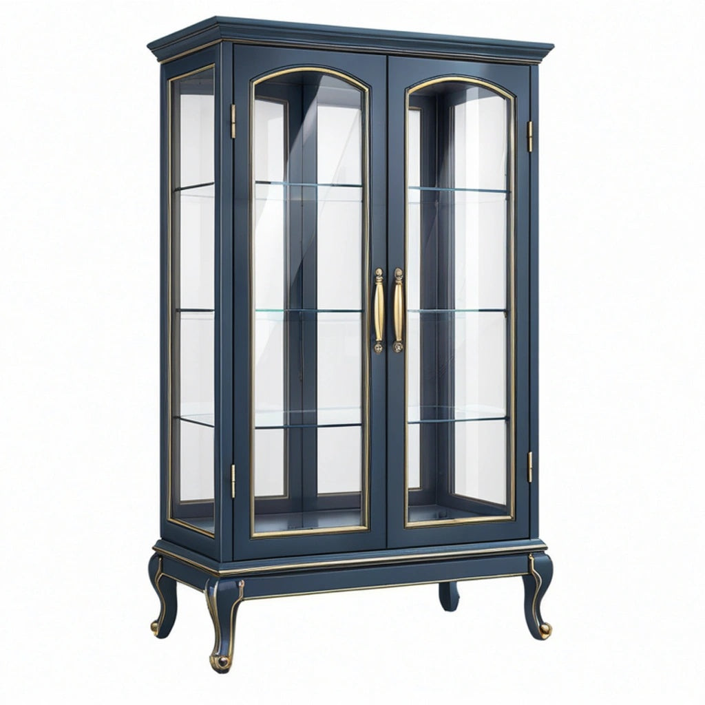 Witryna 90 x 40 x 180 cm granatowa drewniano-szklana w stylu klasycznym