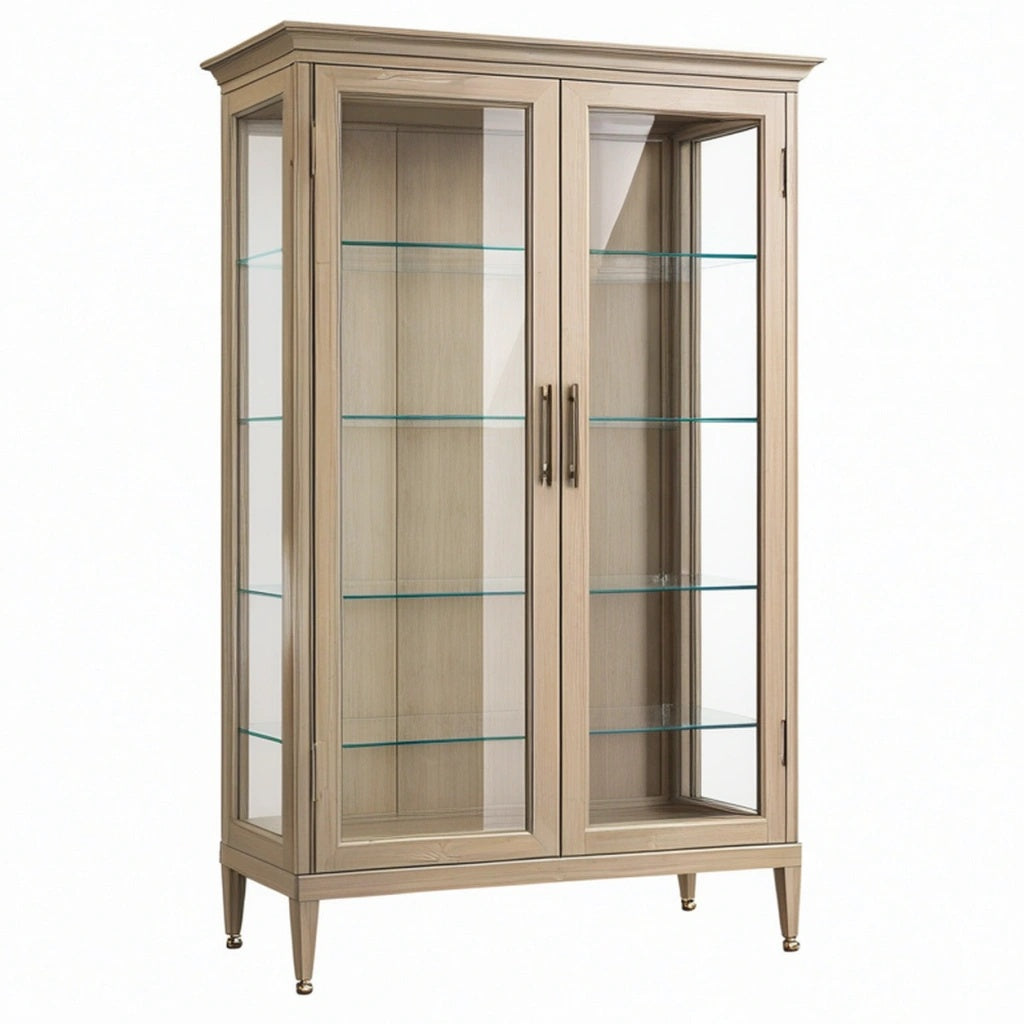 Witryna 100 x 45 x 190 cm drewniana beżowa ze szklanymi drzwiami w stylu klasycznym