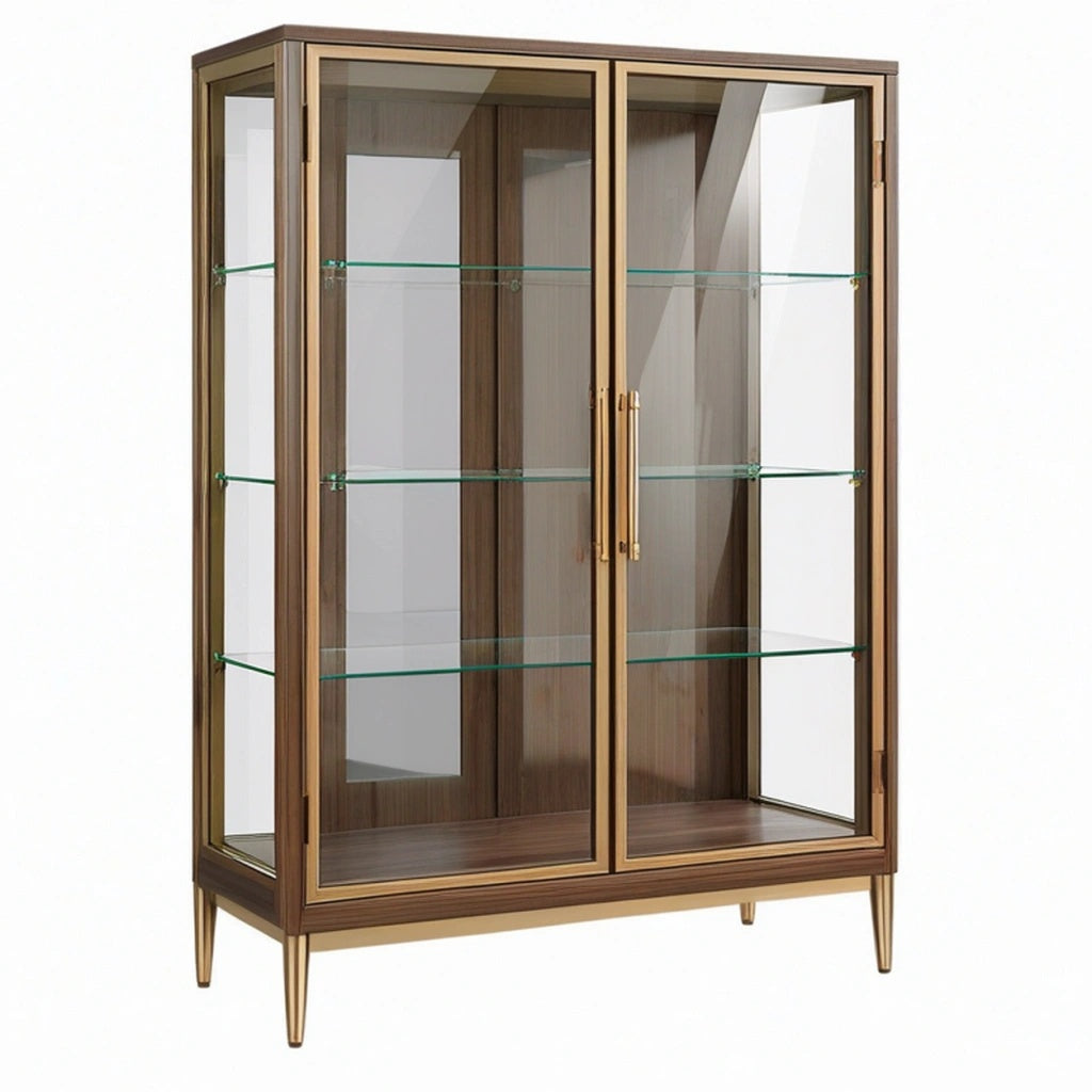 Witryna 100 x 40 x 180 cm z drewna i szkła brązowo-złota dwudrzwiowa w stylu klasycznym